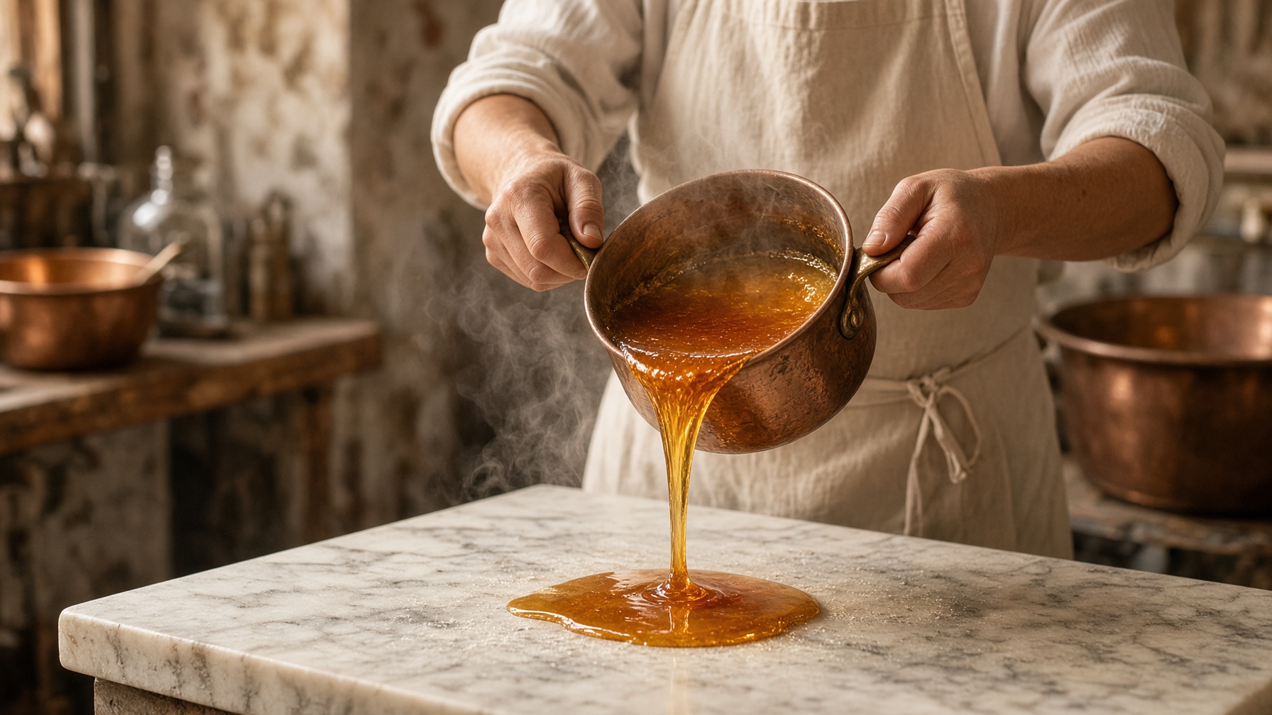 Molten sugar poured for a custom Crystal & Cane creation