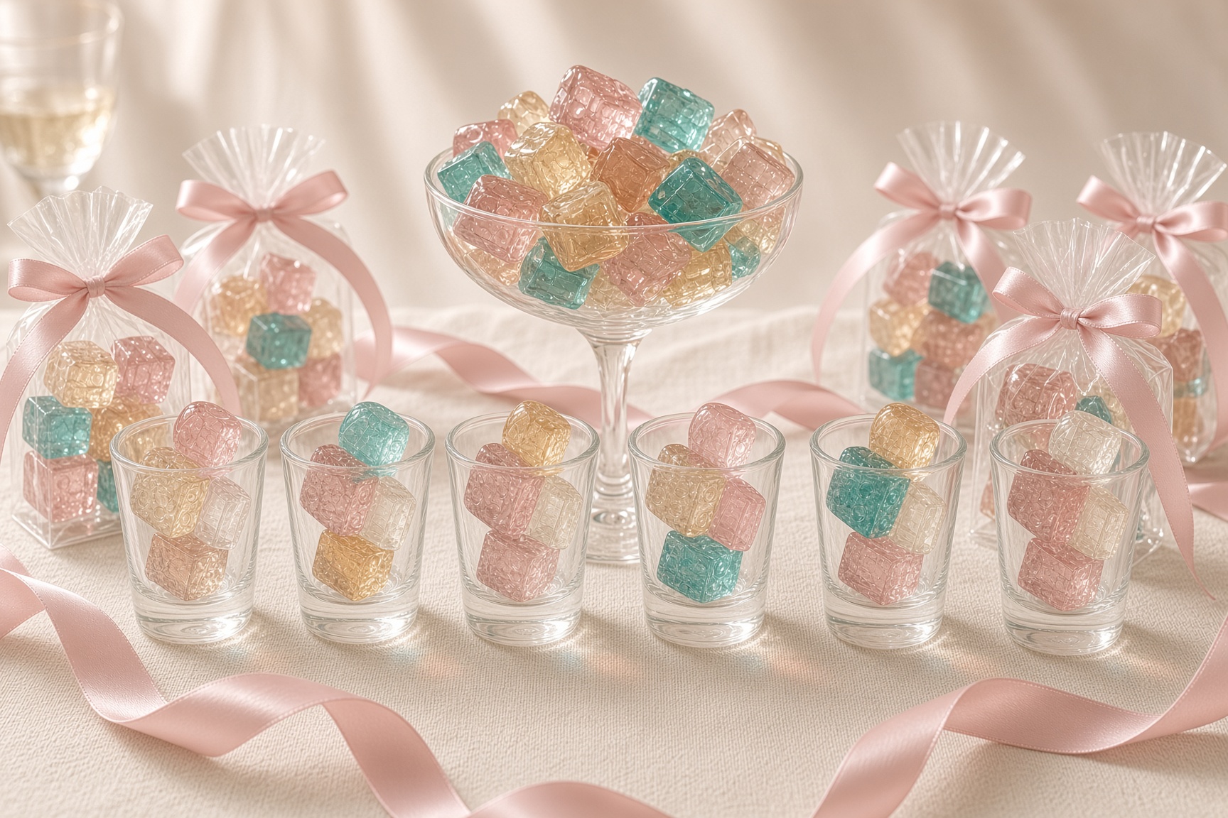 A celebration table with Crystal & Cane favours